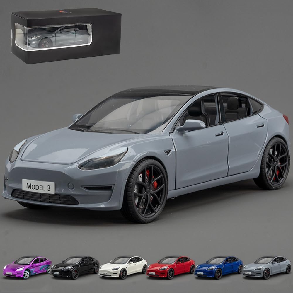 Addcean Coches de juguete a escala 124 compatibles con el modelo 3, autos de metal fundido a presión con luzsonido, juguetes de auto para niños y