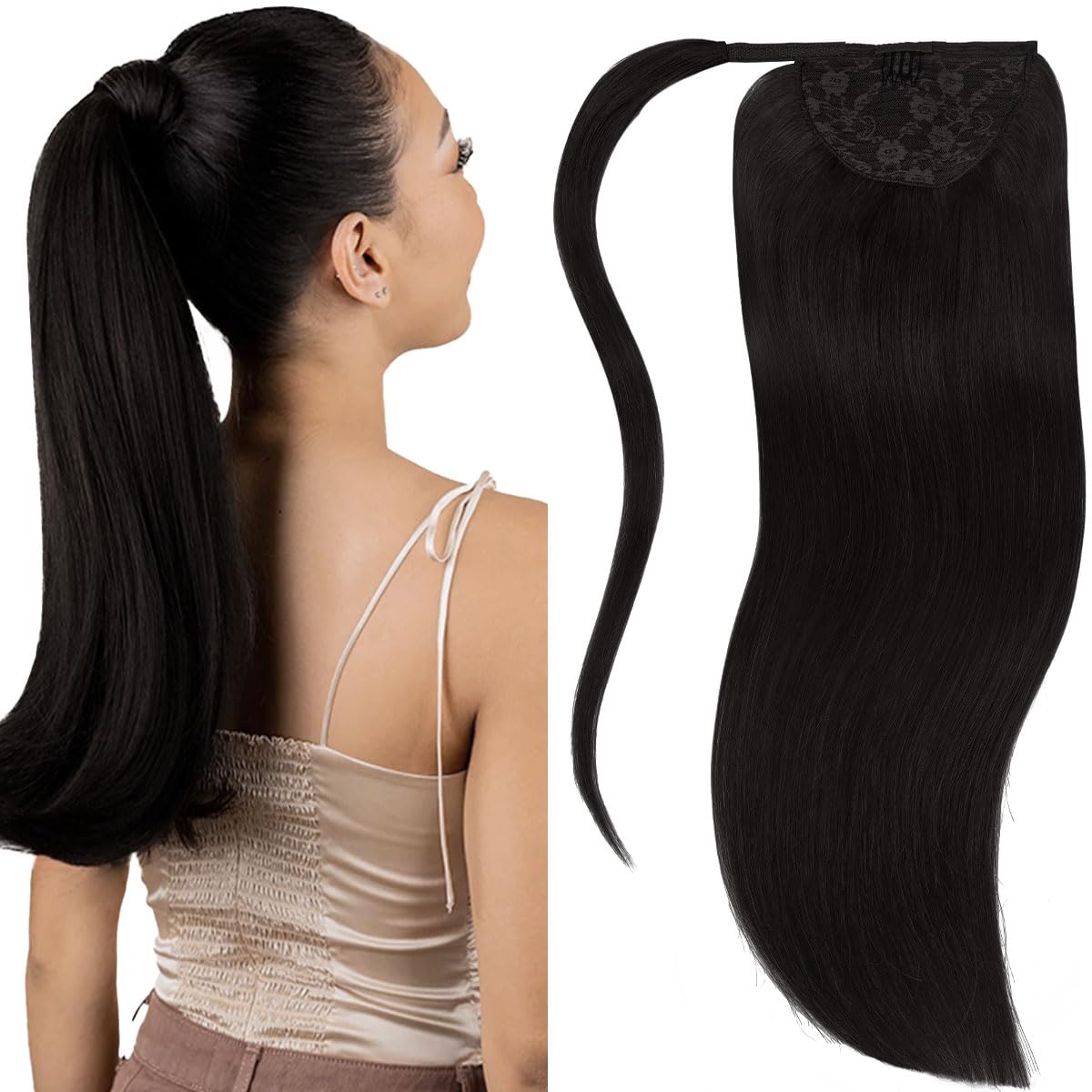 Lacer Extensiones de cabello humano real, color negro natural, 22 pulgadas, extensiones de cabello humano Remy, 22 pulgadas, extensiones de cabello