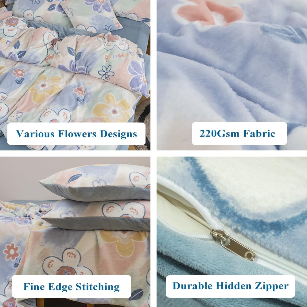 CinYana Juego de funda de edredón mullida y esponjosa, funda de edredón floral de 5 piezas, juego de ropa de cama de flores tamaño Queen (flores
