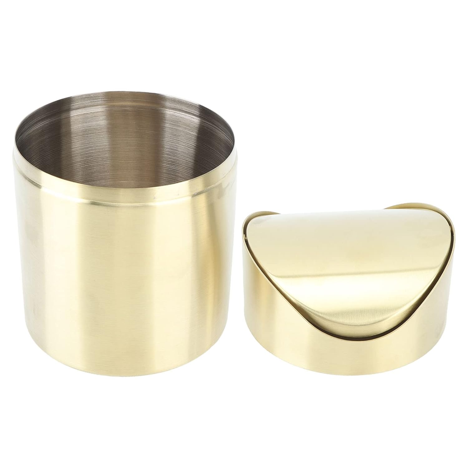 Papelera de escritorio de acero inoxidable, mini bote de basura con tapa, pequeño basurero, tapa abatible superior, papelera compacta para encimera