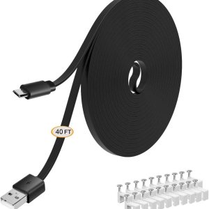 Cable de extensión de alimentación plano de 40 pies compatible con Wyze CamWyze Cam Pan, cámara Yi, NestCam para interiores, cámara Blink XT, cable Cable de extensión de alimentación plano de 40 pies compatible con Wyze CamWyze Cam Pan, cámara Yi, NestCam para interiores, cámara Blink XT, cable