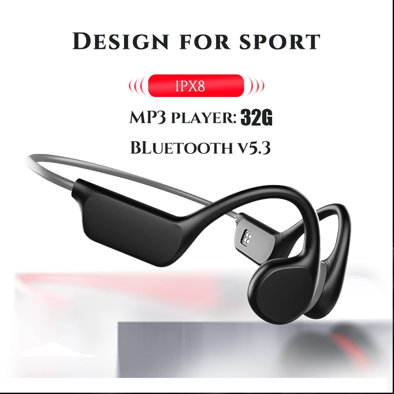Gogailen Auriculares de conducción ósea para natación, auriculares submarinos para natación, memoria integrada de 32G IPX8 impermeable, Bluetooth