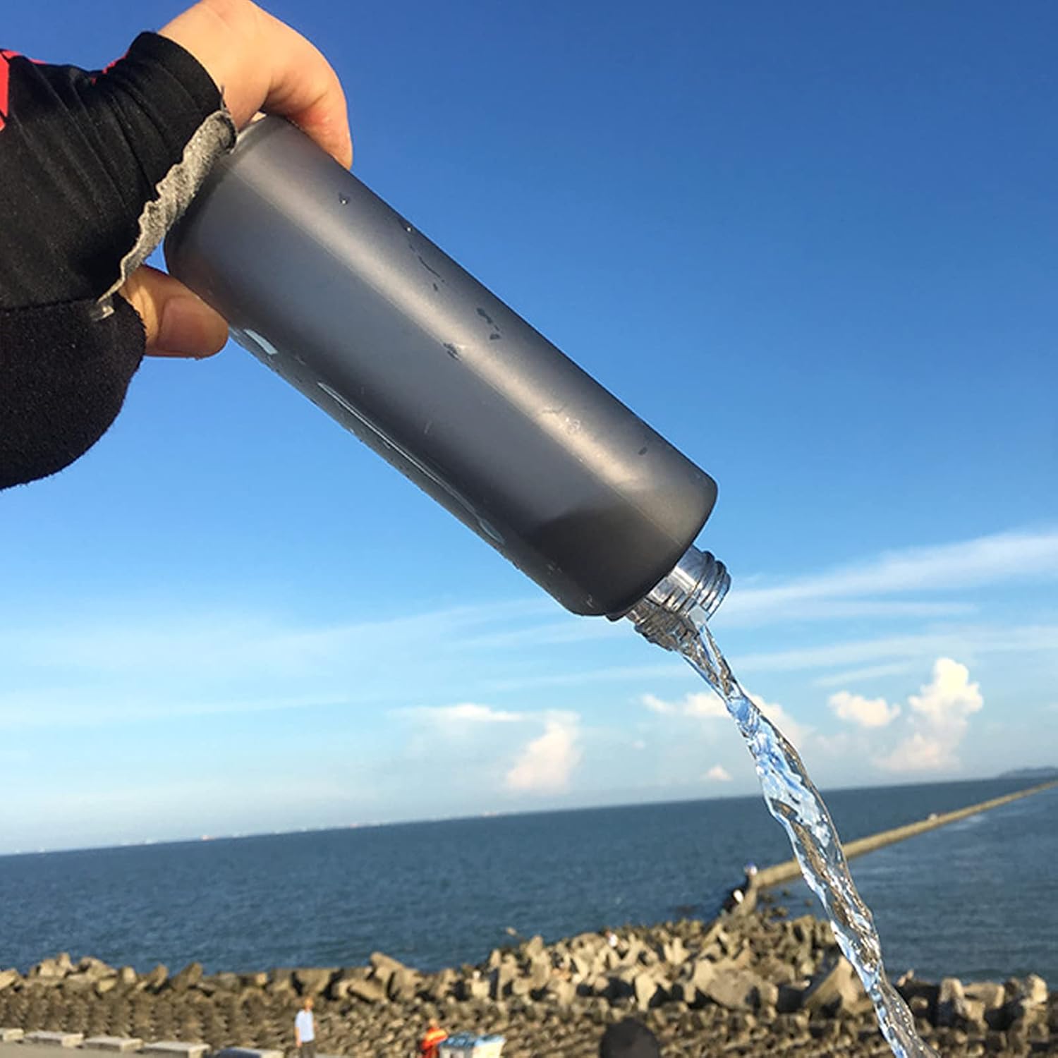 CHICIRIS Botella de agua plana, 13.4 onzas líquidas, transparente, A5, a prueba de fugas, rectangular, para deportes al aire libre, gimnasio,