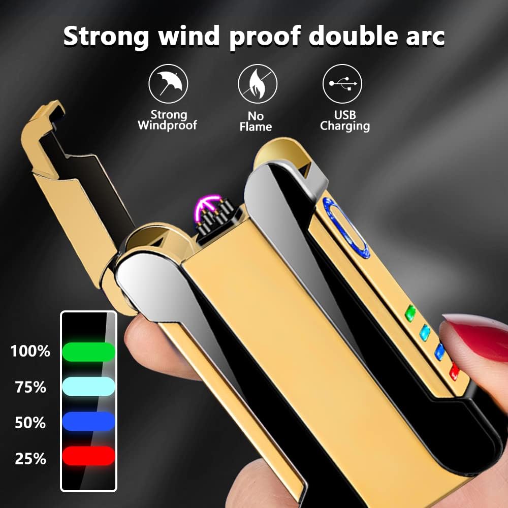 YOZWOO Encendedor de plasma de doble arco recargable, encendedor eléctrico USB, encendedor de proyección fría, resistente al viento, encendedor de