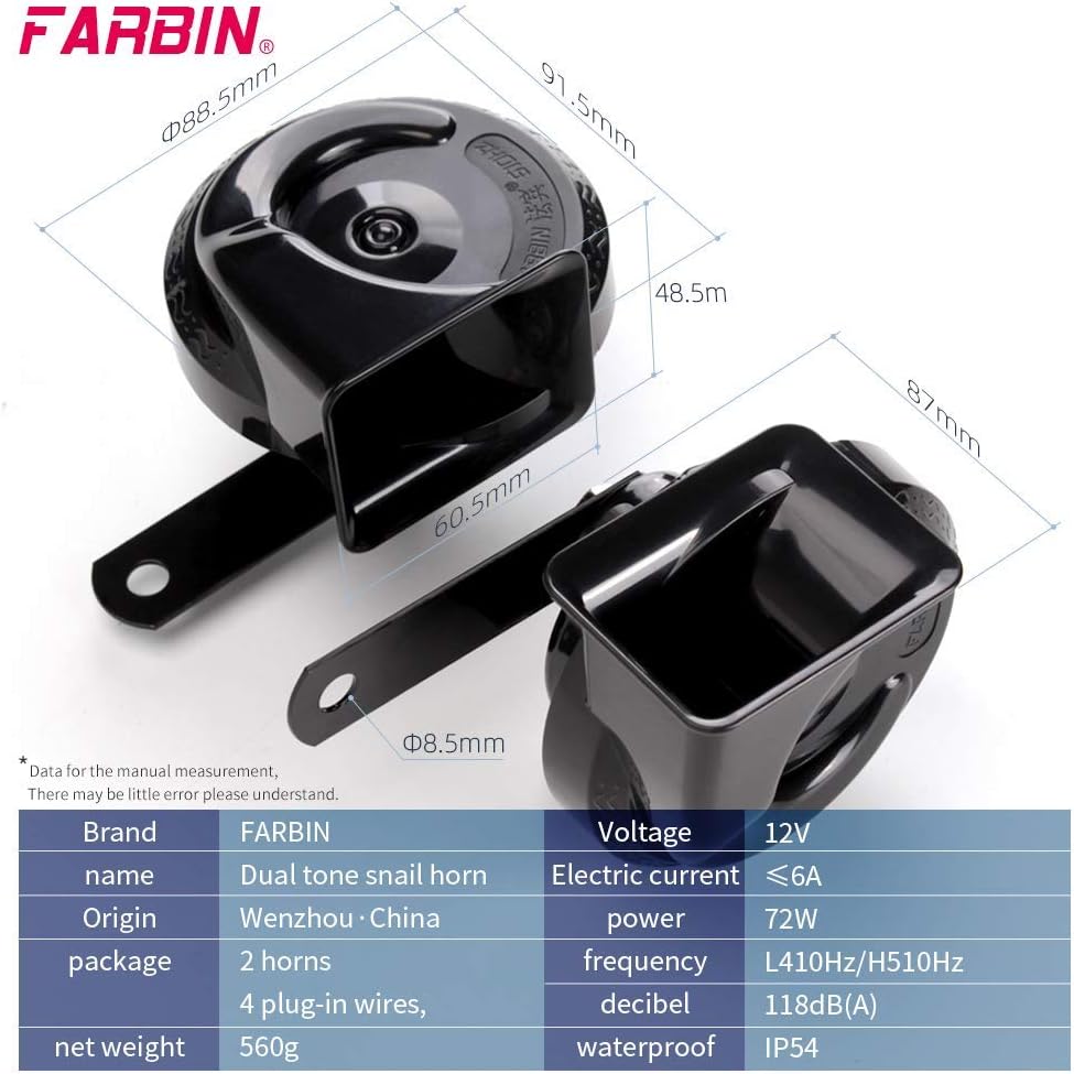 FARBIN Bocina de coche de 12 V de tono altobajo con arnés de relé, bocina eléctrica impermeable para camión, bocina de 12 V, motocicleta (bocina