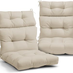 EAGLE PEAK Juego de 2 cojines copetudos para silla de patio con respaldo alto para exteriores e interiores, 46 x 22 pulgadas, color beige EAGLE PEAK Juego de 2 cojines copetudos para silla de patio con respaldo alto para exteriores e interiores, 46 x 22 pulgadas, color beige