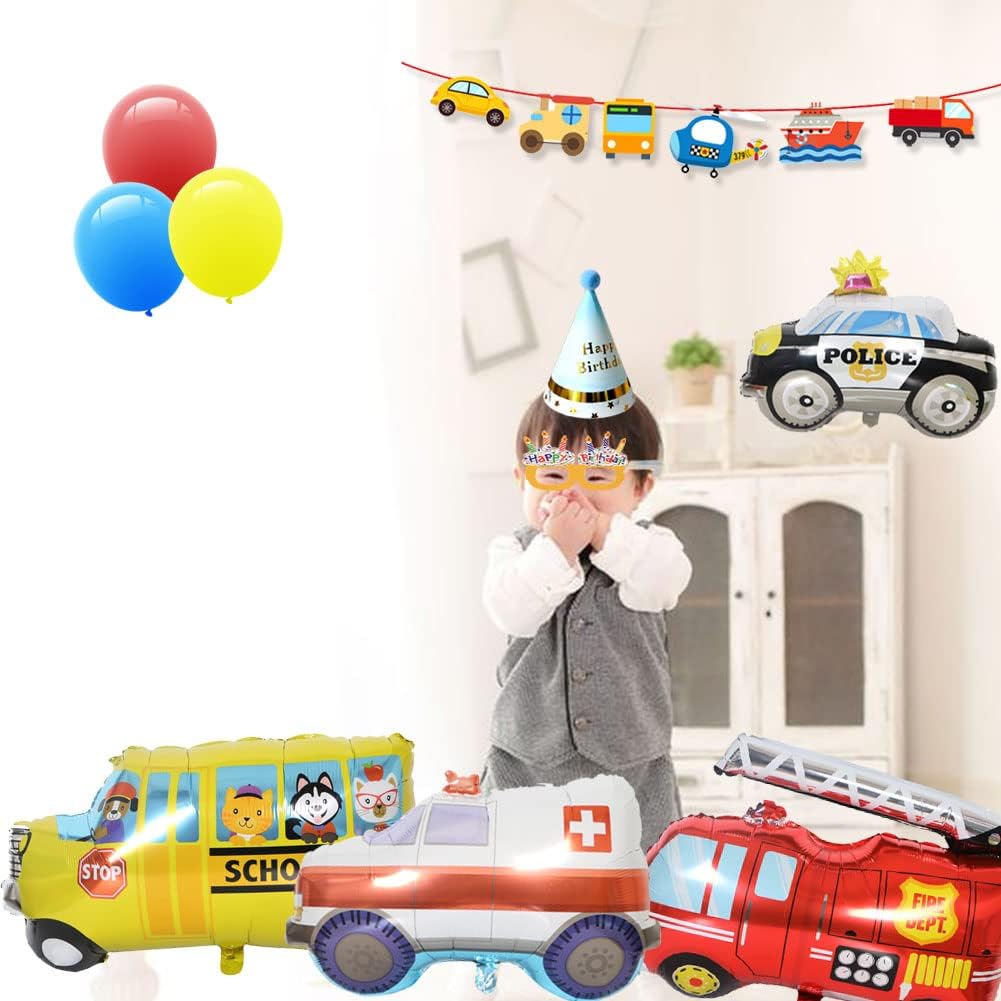 Suministros de fiesta de automóvil decoraciones de cumpleaños para niños, contiene una pancarta de tráfico, un sombrero, 2 calcomanías, 3 gafas, 5