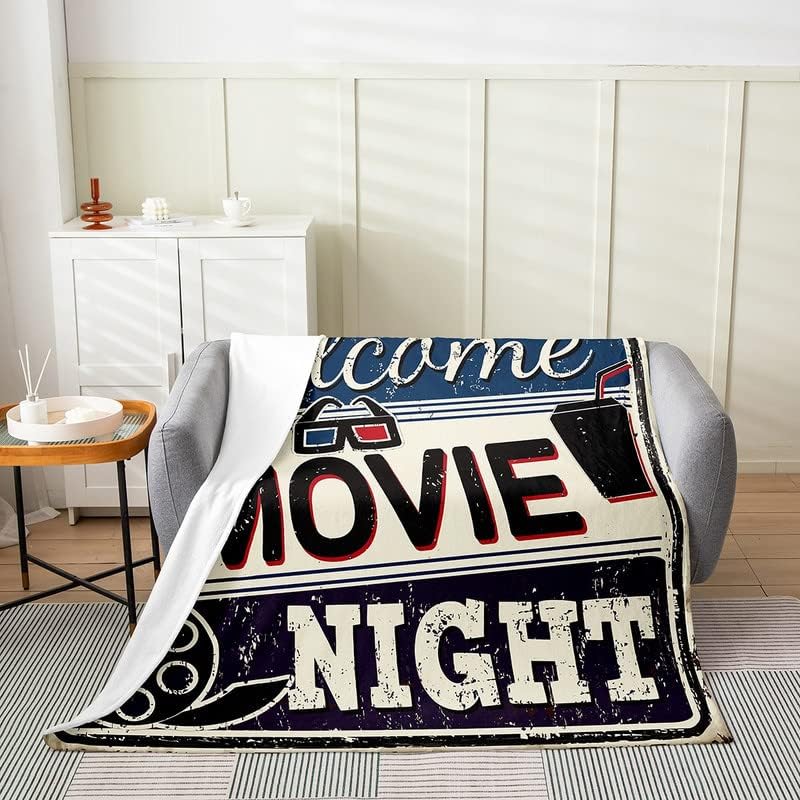 jejeloiu Manta de felpa con temática de cine, para póster de cine, manta de franela de forro polar, decorativa, vintage, cine y cine para todas las