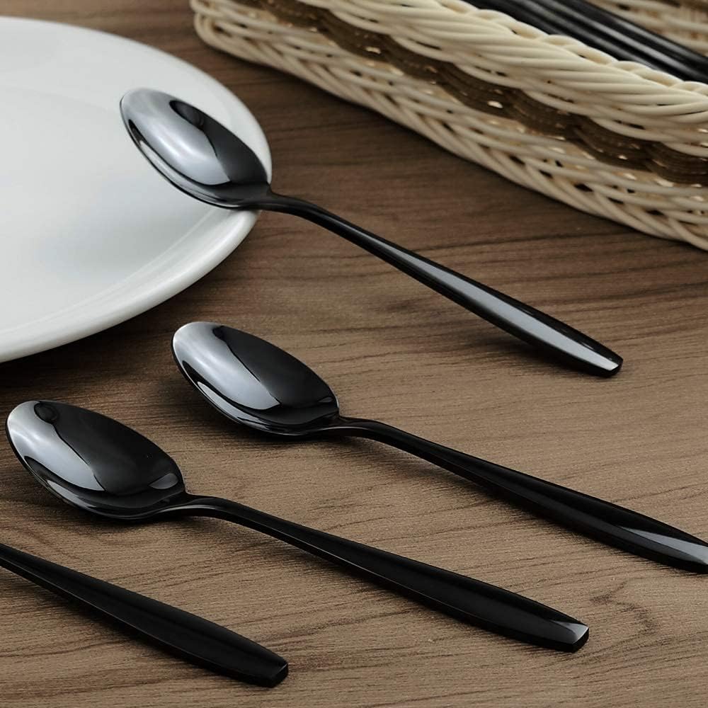 12 cucharaditas negras, cucharas pequeñas de acero inoxidable