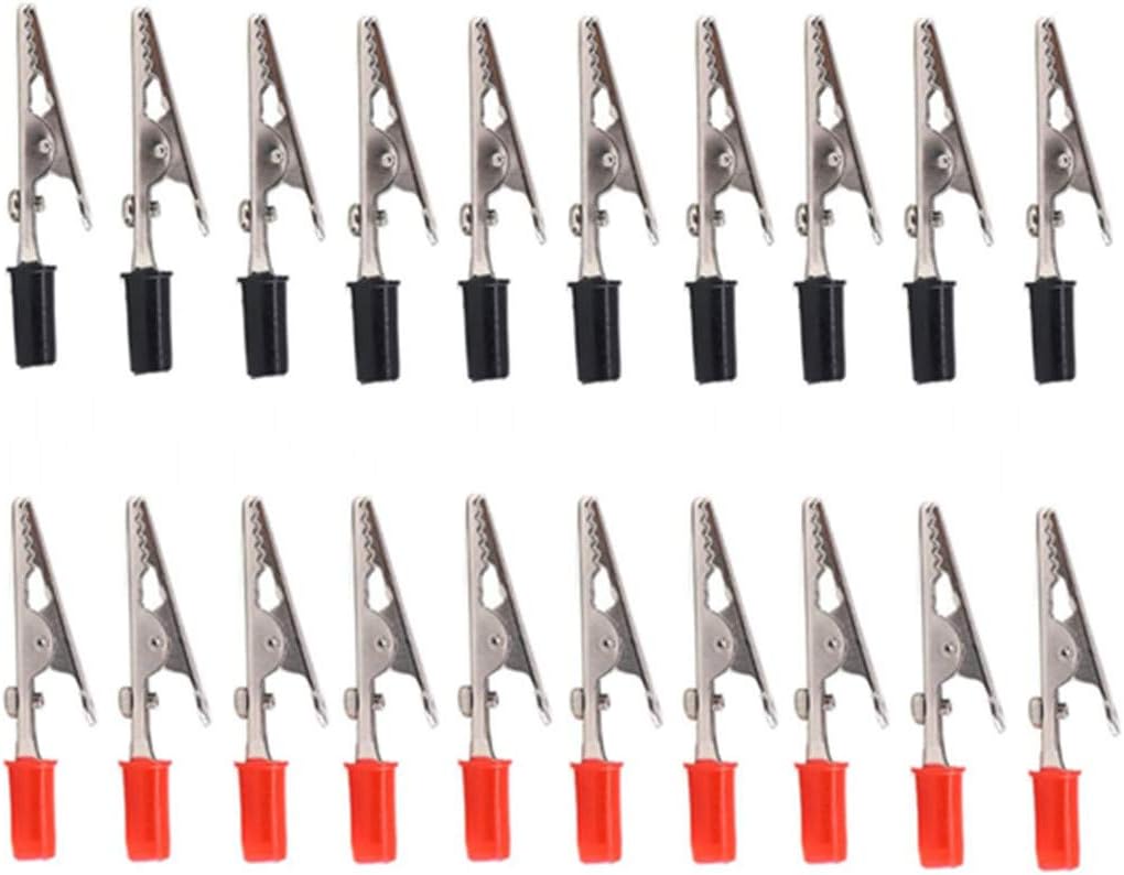 Pinzas de cocodrilo de metal abrazaderas de prueba eléctricas con manos de plástico Kit rojo negro 20PCS