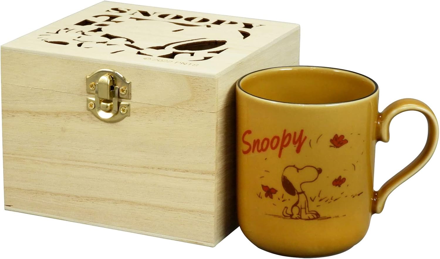 Yamaka Shoten Peanuts SN922-11H Mug, Approx. 10.1 fl oz (300 ml), Wooden Box, Microwave Safe, Retro, Snoopy Brown, Made in Japan