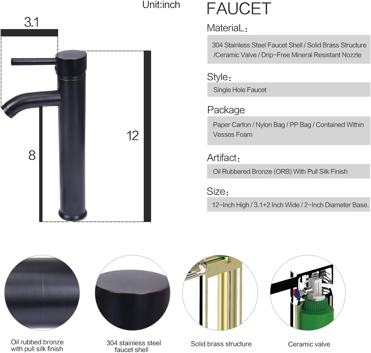 Puluomis Lavabo de vidrio con forma de barco para baño con grifo y drenaje emergente, color gris esmerilado