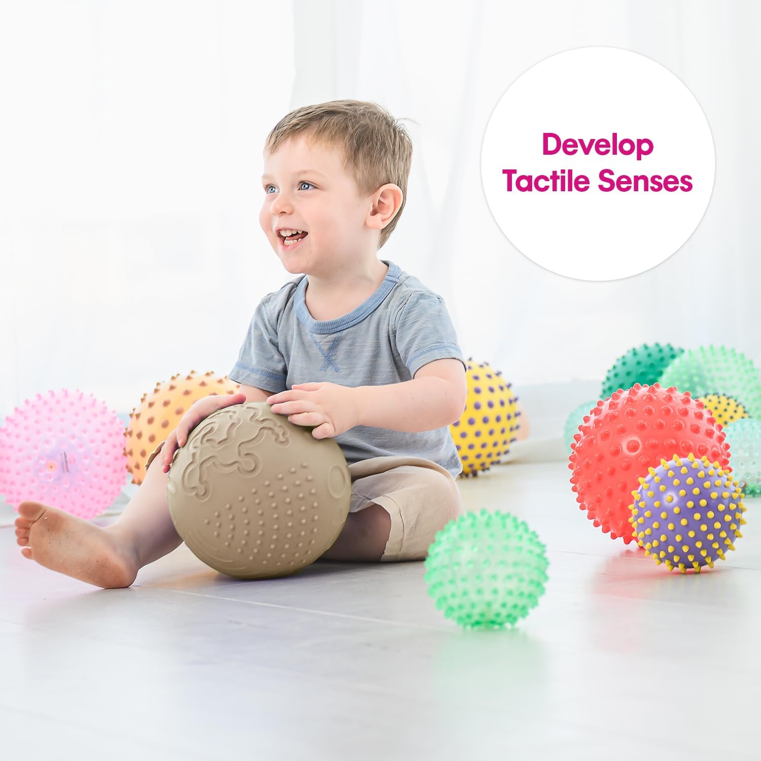 Edushape Texture-iffic Sensory Ball for Baby – 7″ Baby Ball That Helps Enhance Gross Motor Skills for Kids – Toddler Ball with 8 Sections of