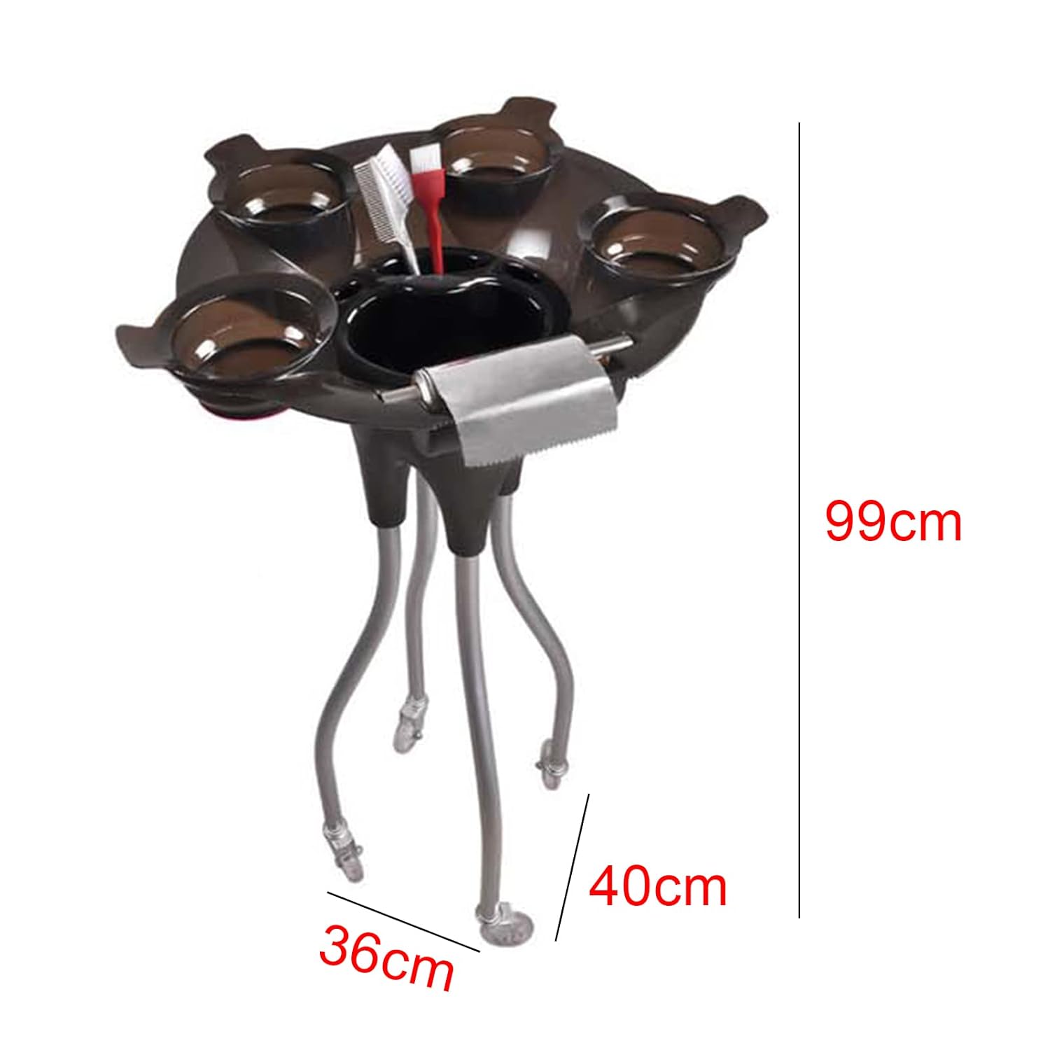 Bandeja de carrito de salón rodante, bandeja de salón portátil negra, carrito utilitario para mezclar colores de cabello, cepillos, clips y secador