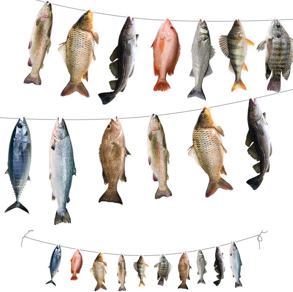 Gone Fishing String – Cartel colgante para cumpleaños, bienvenida, hogar, vacaciones, reunión familiar, competencia de pesca de lubina, estanque de