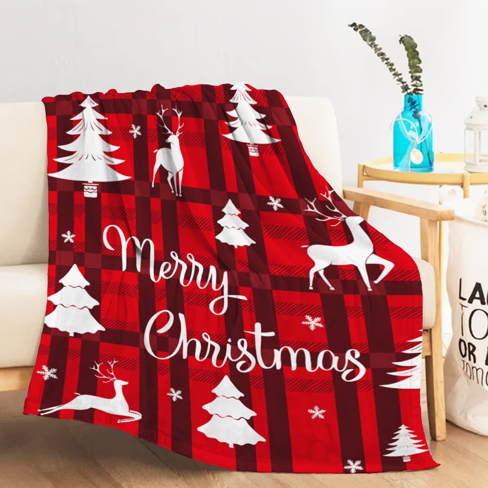 Manta de Navidad a cuadros rojos, manta de Navidad para sofá, cama, suave, acogedora, ligera, mullida, de forro polar, decorativa, 50 x 60-01