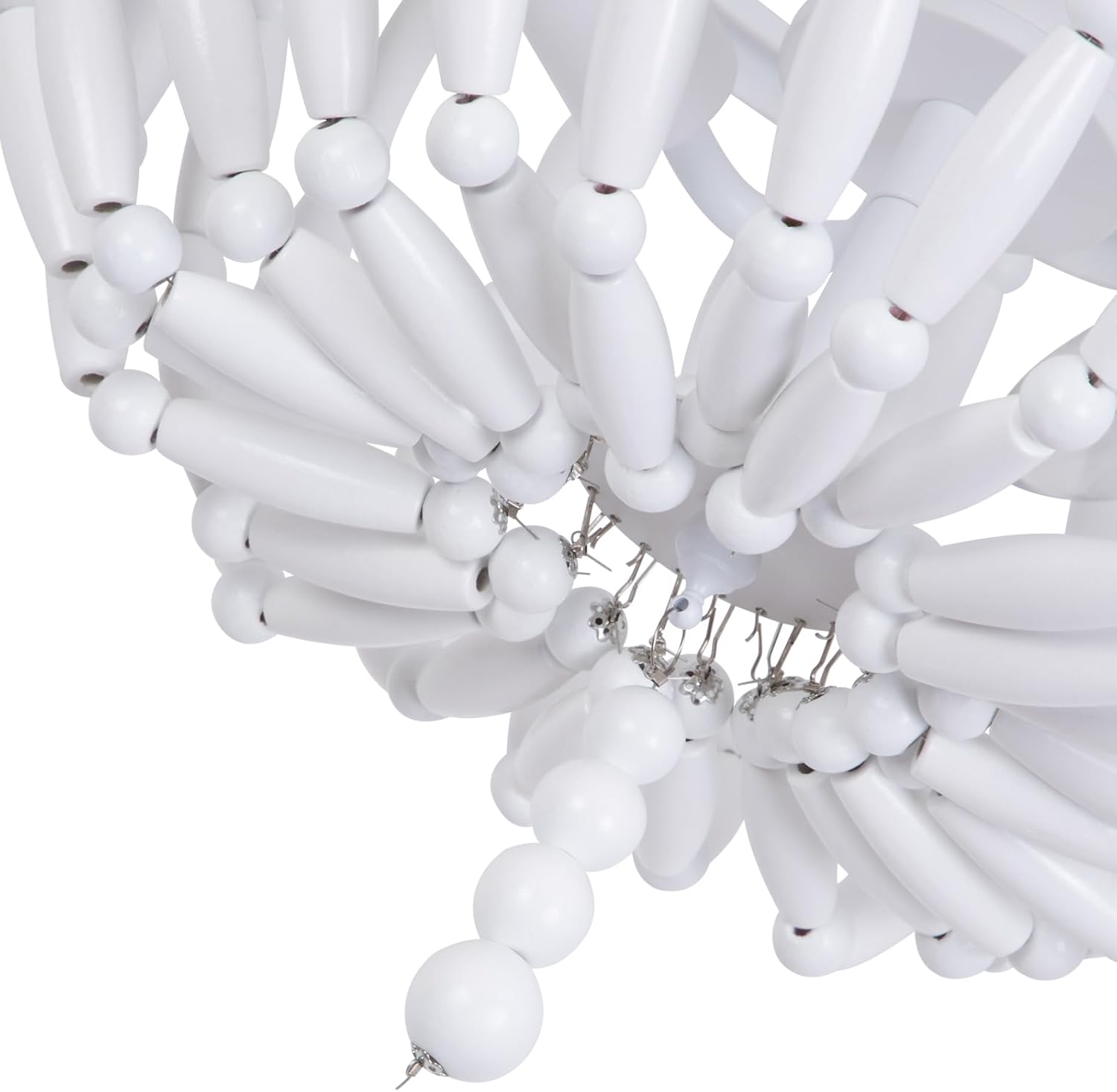 Lámpara de techo con cuentas de madera, estilo bohemio, 3 luces, semiempotrada, lámpara de techo blanca para sala de estar, dormitorio, guardería,
