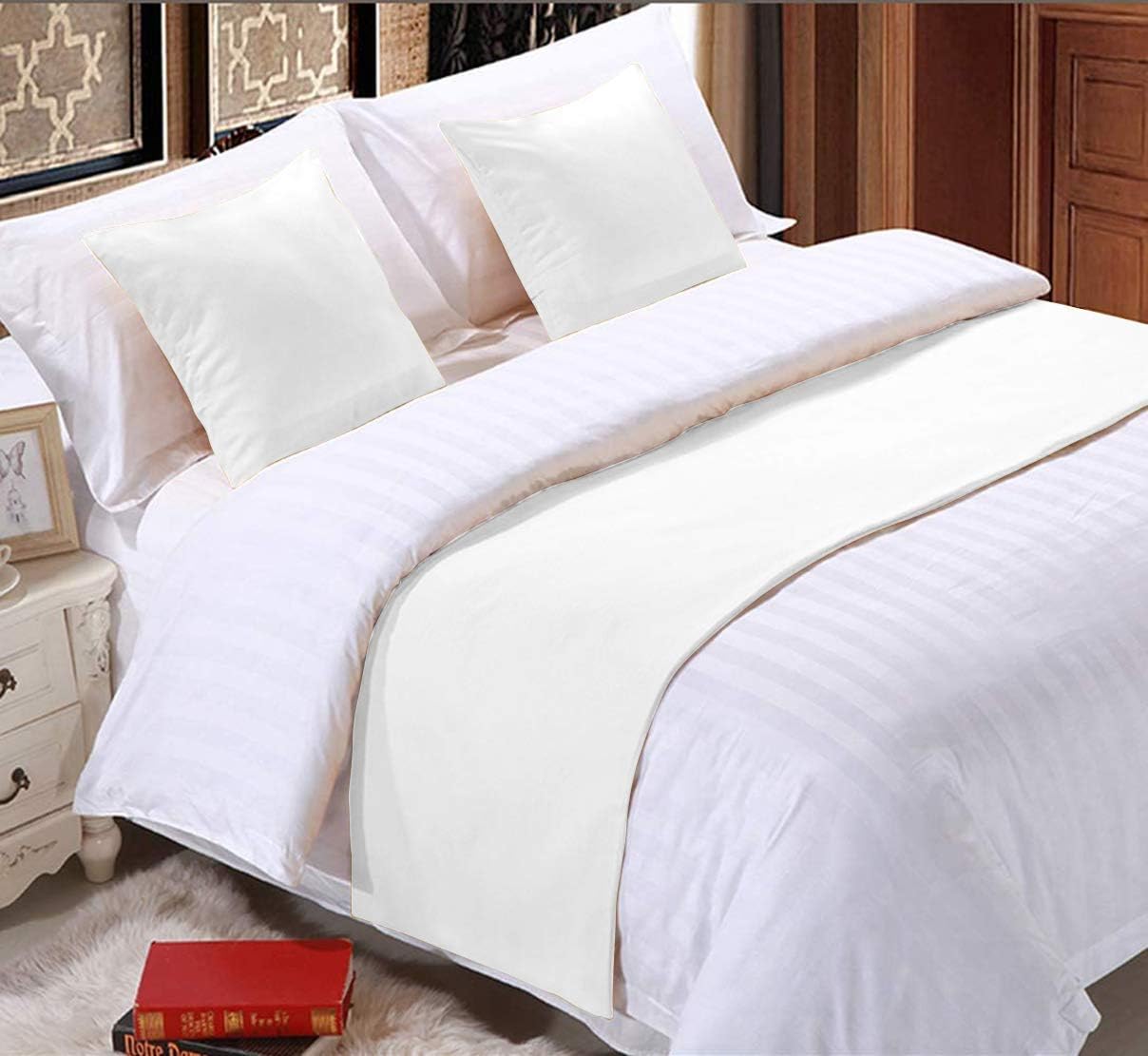 800 hilos sólidos 1 pieza 18 pulgadas, protector de bufanda, bufanda decorativa para cama (King (102 x 18), blanco)