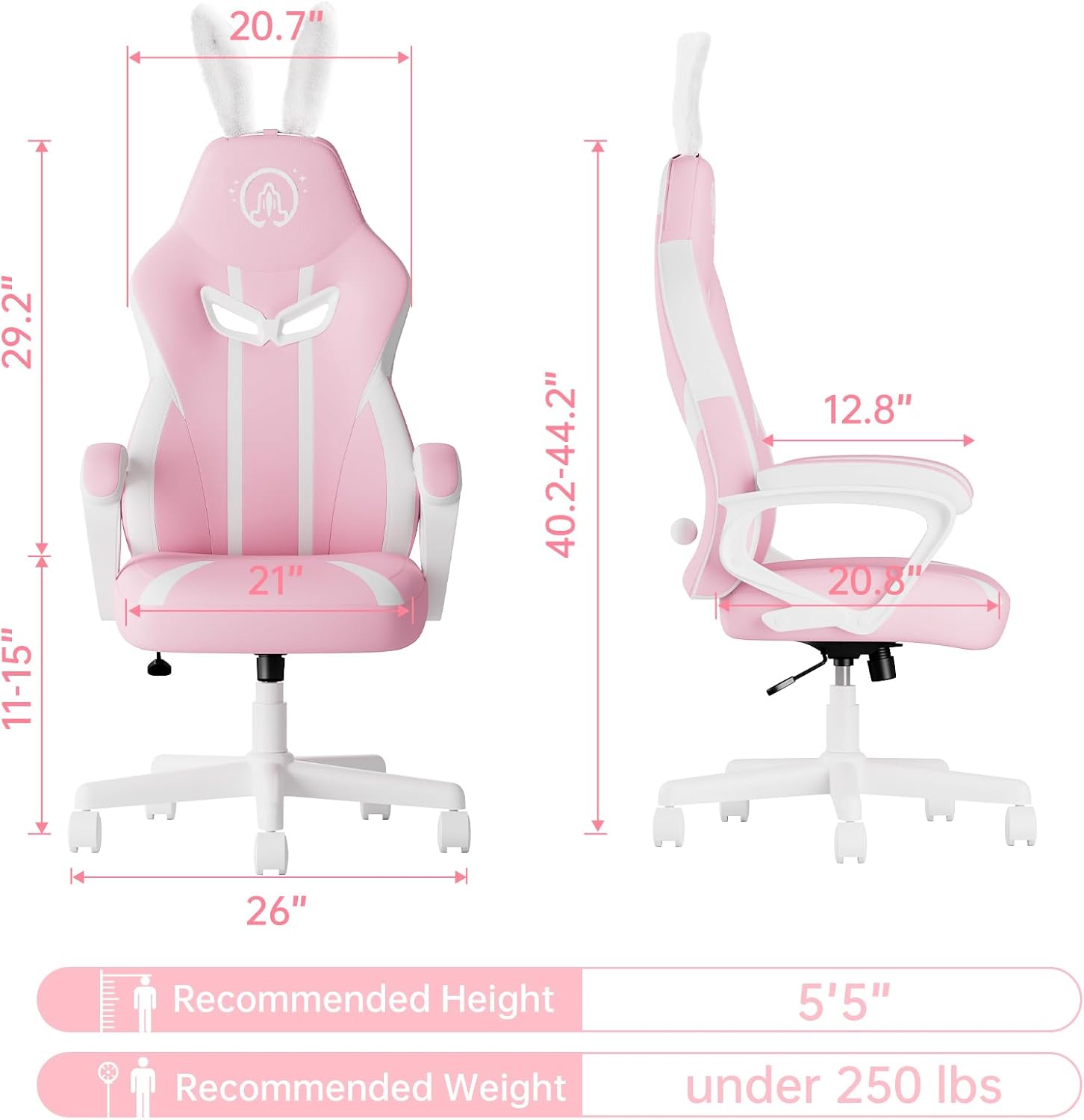 ZHISHANG Silla de juegos rosa para niñas, silla de jugador Kawaii para adolescentes, adultos, mujeres, silla de computadora ergonómica con soporte