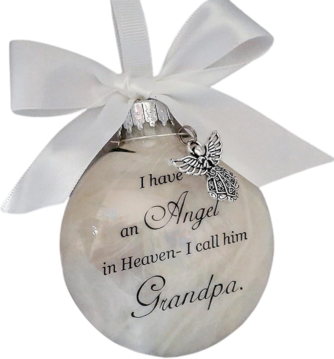 Adornos conmemorativos de Navidad, bola de plumas con texto en inglés “I Have an Angel in Heaven” con un pequeño ángel de Navidad, adorno de Navidad
