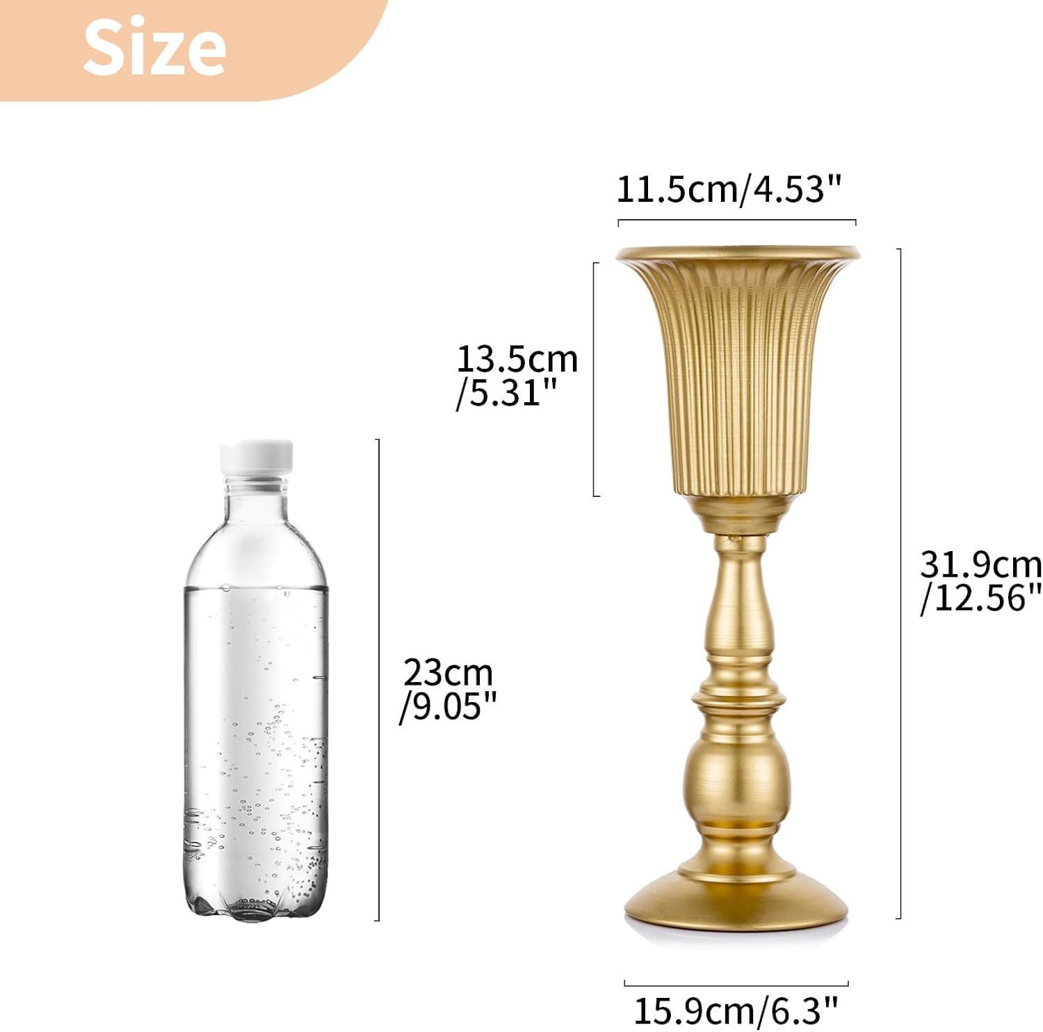 Nuptio Jarrón de trompeta de metal, elegante jarrón para centros de mesa de boda, para decoración de fiestas, 12.56 pulgadas de alto, arreglos