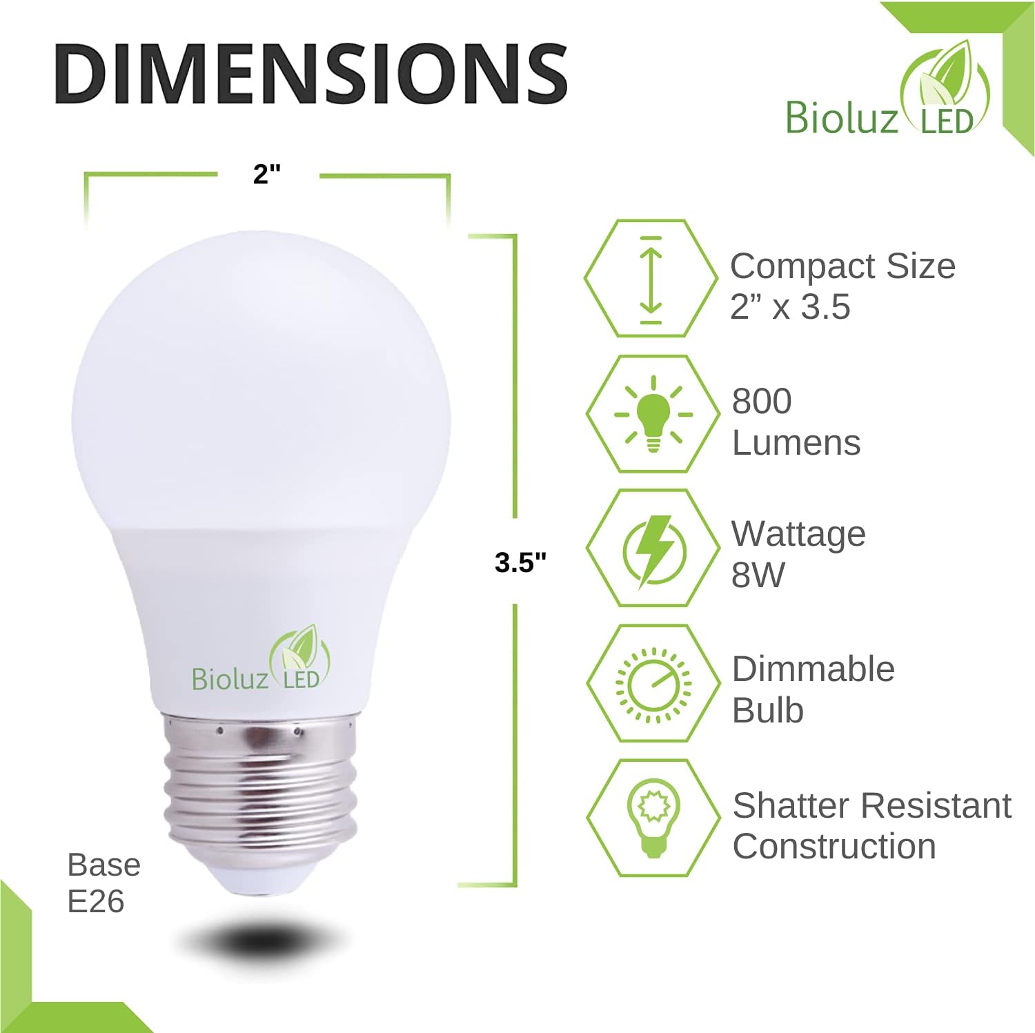 Bioluz LED Bombillas A15 de luz blanca suave 3000 K regulables A15 60 vatios bombillas LED (8 vatios) paquete de 10