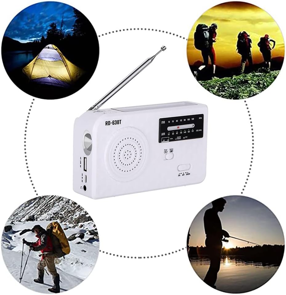 D638T Solar Manivela Generador Radio Multifuncional Emergencia Recargable LED Linterna AM FM Radio para Exterior