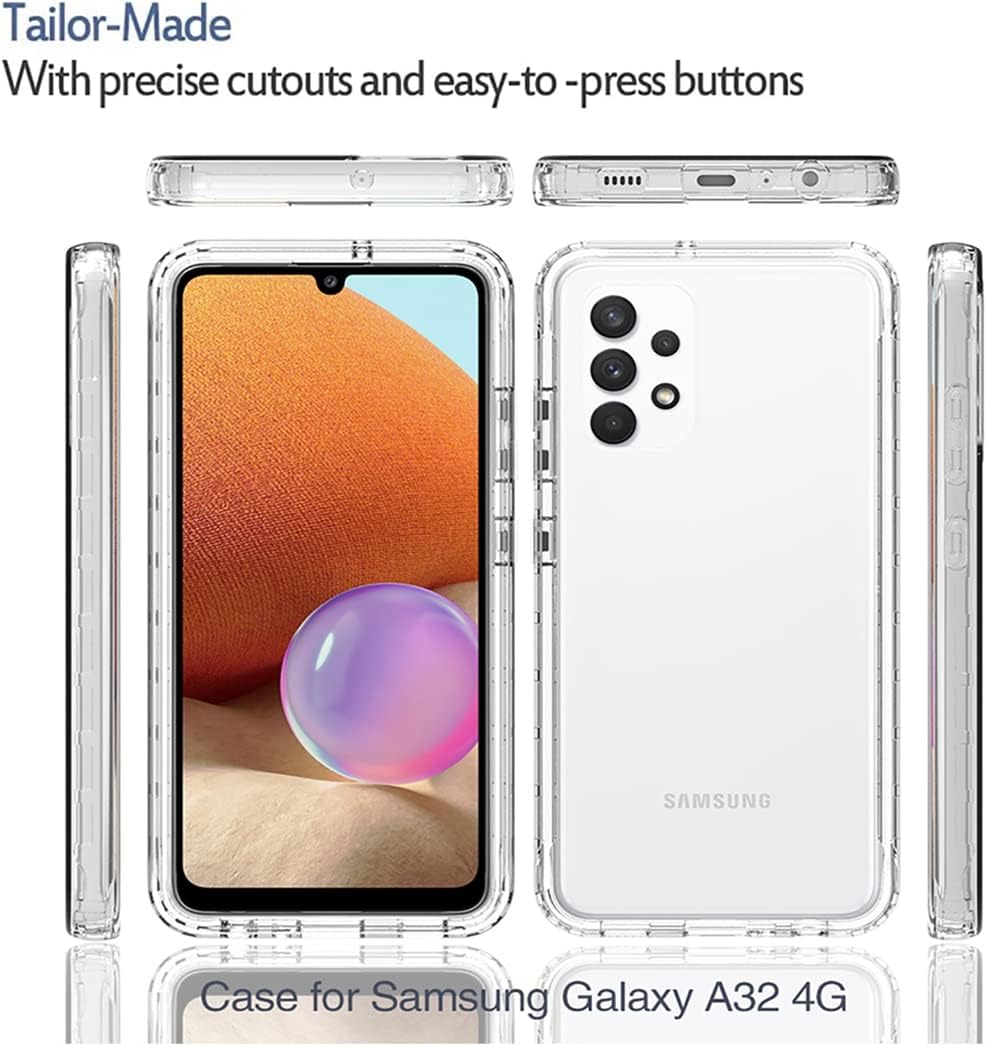 Bohefo Funda transparente compatible con Galaxy A32 4G, SM-A325F con protector de pantalla de vidrio templado, bonito protector de cristal a prueba