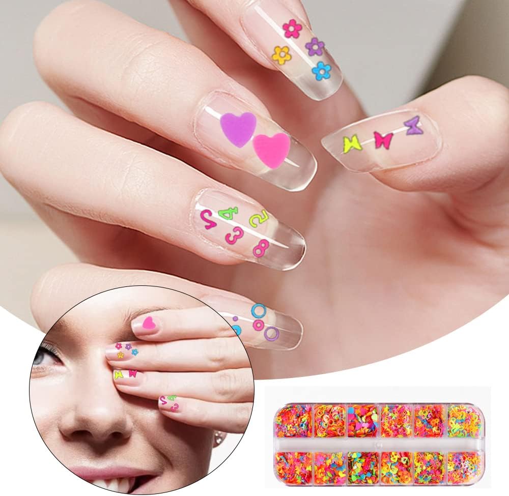 BAIWANLCH 1 caja de uñas de lentejuelas fluorescentes para uñas, residuos de uñas con purpurina de uñas con 12 patrones para mujeres, diseño de arte