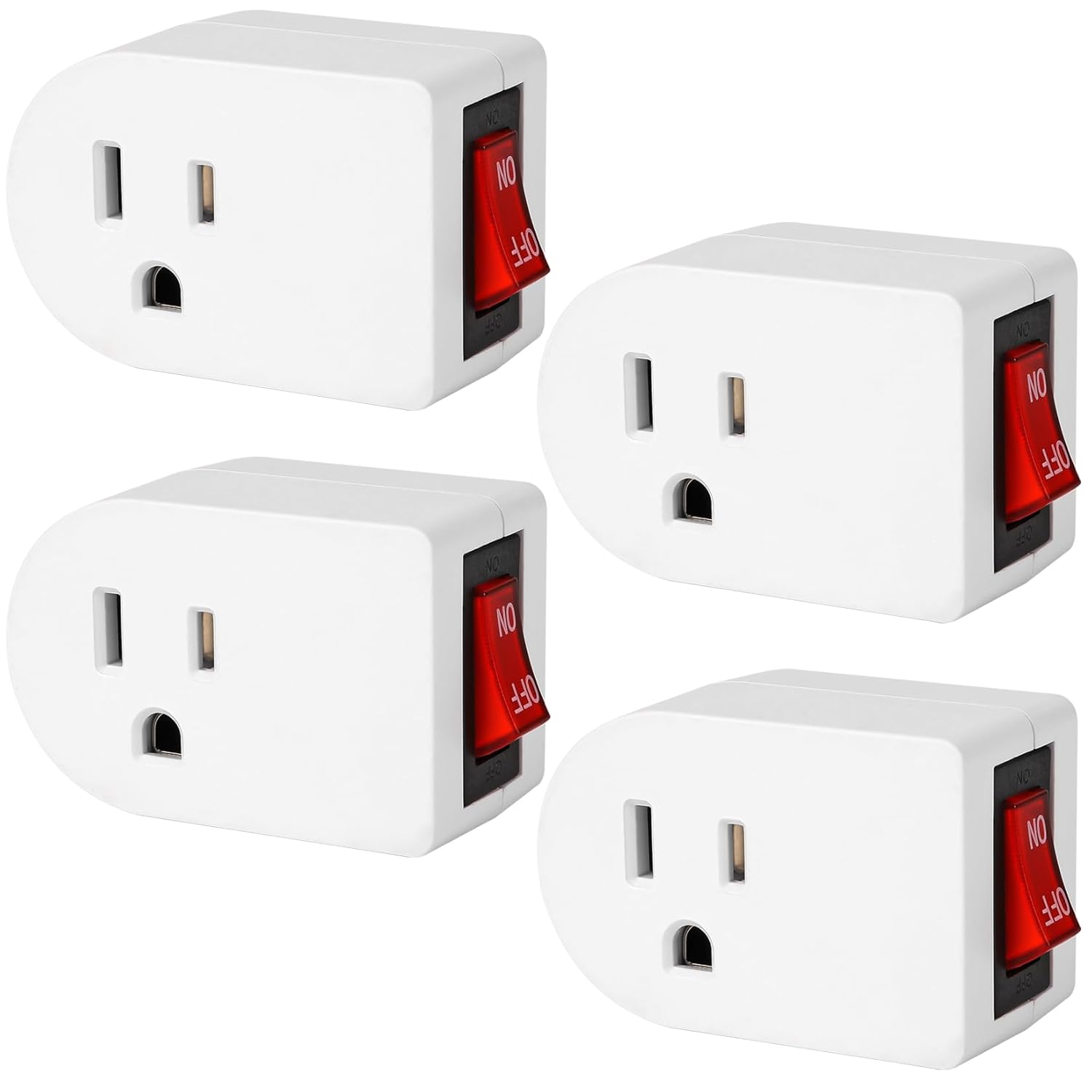 Toma de tierra con interruptor de encendido y apagado (paquete de 4), interruptor de salida de adaptador de corriente individual 15A 1875W3 clavijas