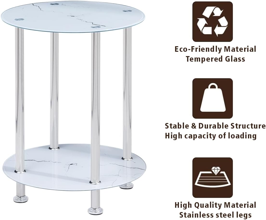 PEITAIKO Mesa auxiliar de vidrio transparente, mesa auxiliar redonda de vidrio para sala de estar, mesa auxiliar pequeña para balcón, mesa auxiliar