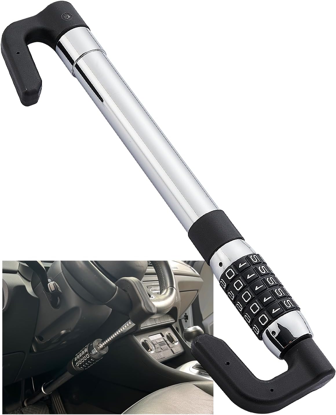 Cerradura de volante antirrobo para automóvil, contraseña retráctil sin llave, combinación de 5 códigos, cerraduras de freno para volante de coche,