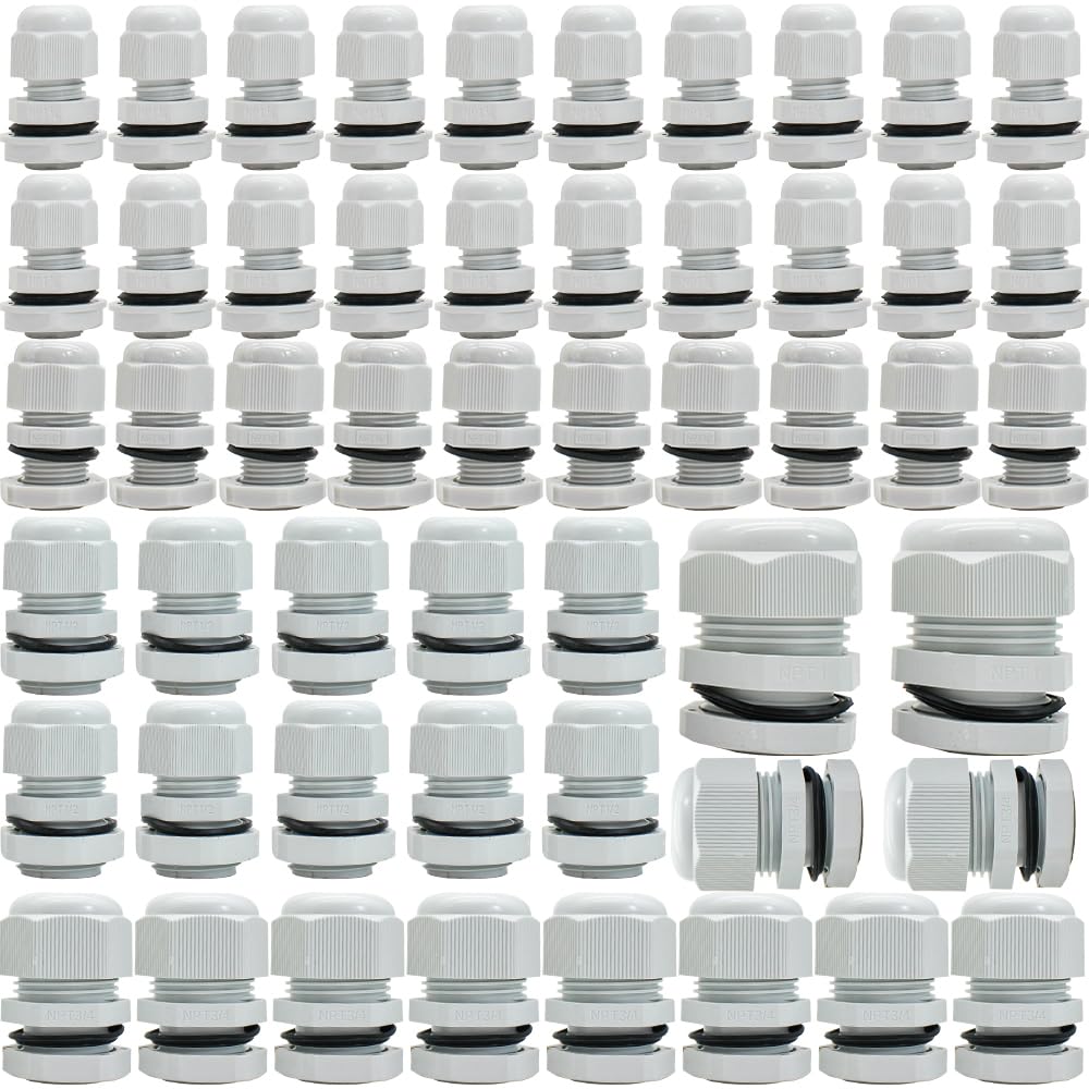Kit de prensaestopas tipo NPT de 14″, 38″, 12″, 34″, kit de fijación de cables y conectores – IP68 para caja de conexiones impermeable y alivio de