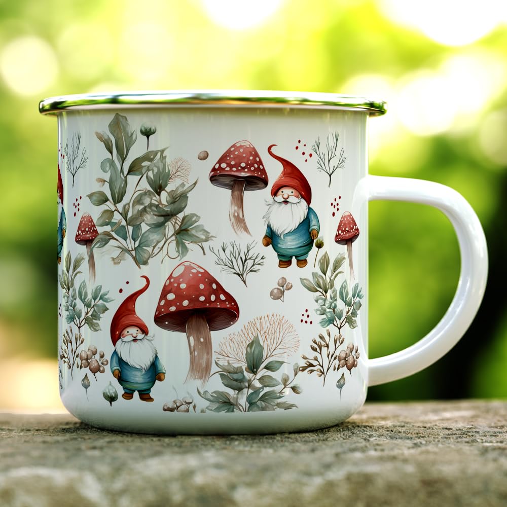 Gnome Cottagecore Cozy Hygge Campfire Coffee Tea Hot Chocolate Mug, Woodland Mushroom Nature Camping Cup (12oz)