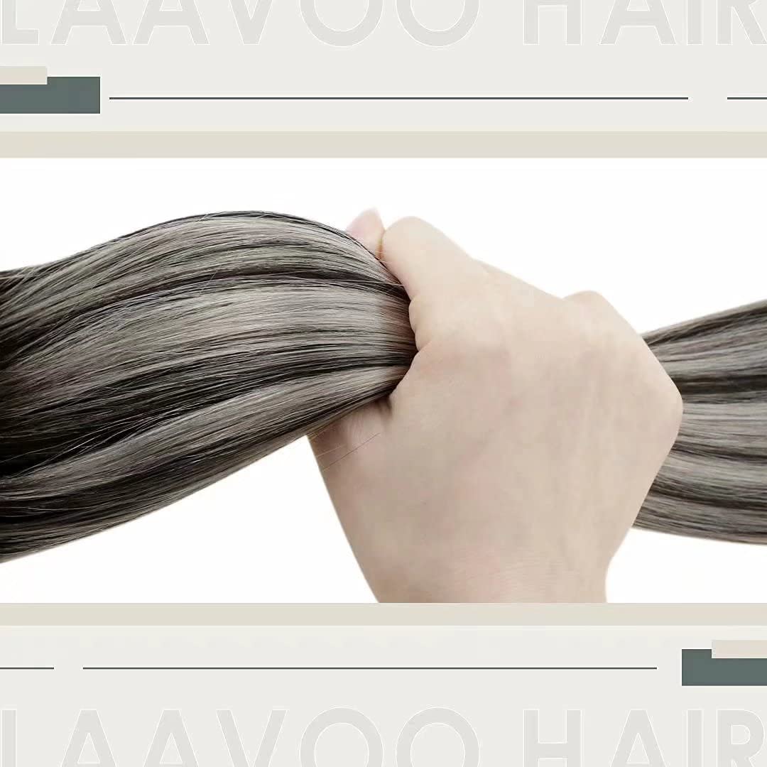 LaaVoo – Extensiones de pelo lacio con micro-anillos con amarre de silicón, pre-atadas, fusión fría, 100 % cabello humano real Remy, 0.04ozmechón,