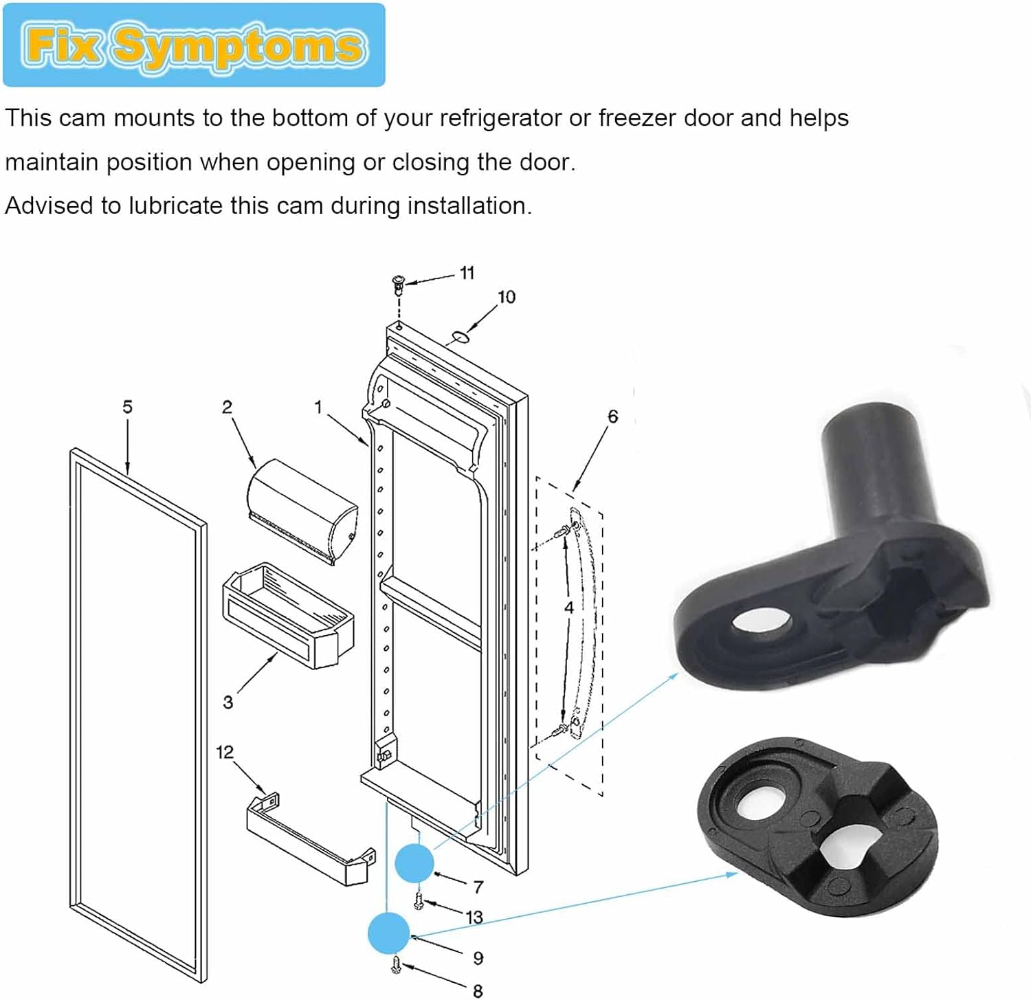 2182179 Kit de leva de puerta de refrigerador de repuesto para Whirlpool Kenmore Nevera Puerta Inferior Closer AP6005980 PS11739042 W10329686