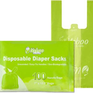 Bolsas de pañales desechables biodegradables, 100 unidades, capacidad de 10 onzas, asas fáciles de atar, cómodas y ecológicas Bolsas de pañales desechables biodegradables, 100 unidades, capacidad de 10 onzas, asas fáciles de atar, cómodas y ecológicas