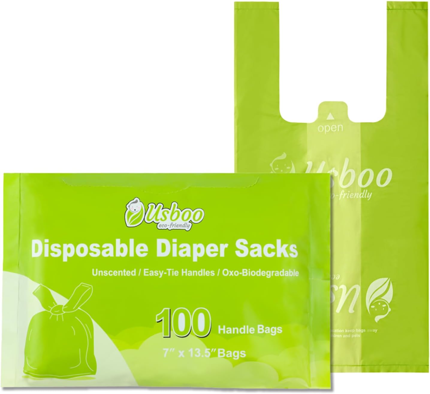 Bolsas de pañales desechables biodegradables, 100 unidades, capacidad de 10 onzas, asas fáciles de atar, cómodas y ecológicas