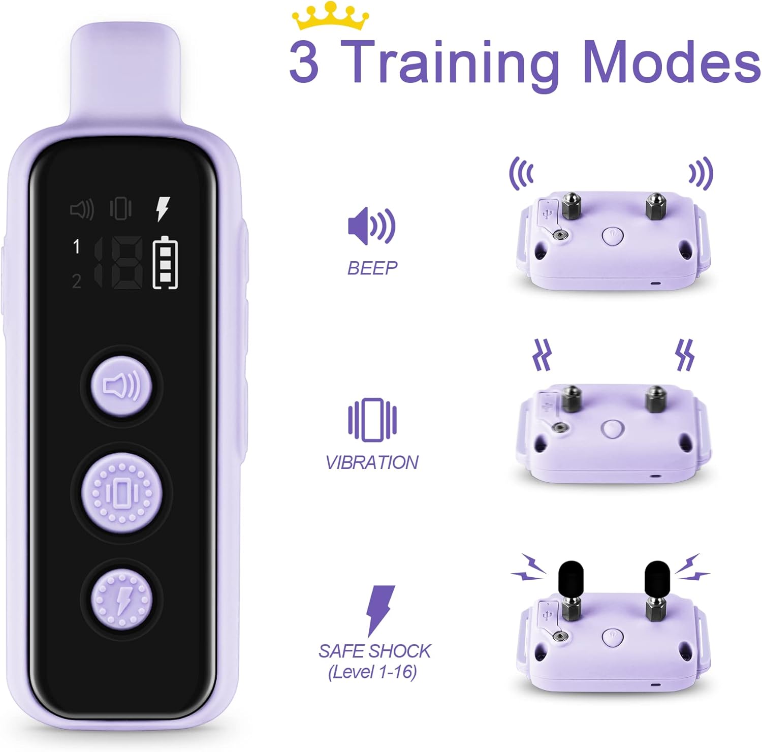 Bousnic Collar de choque para perros para 2 perros  (8-120 libras) impermeable recargable collar eléctrico de entrenamiento para perros con control