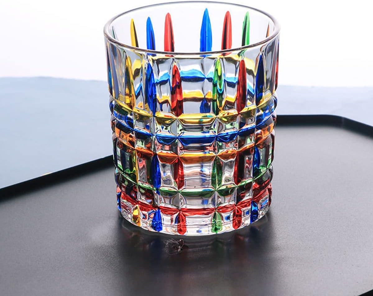 Vidrios coloridos para beber, pintados a mano, vidrios de agua multicolores, vasos de vino de whisky, vasos de vaso (rayas)