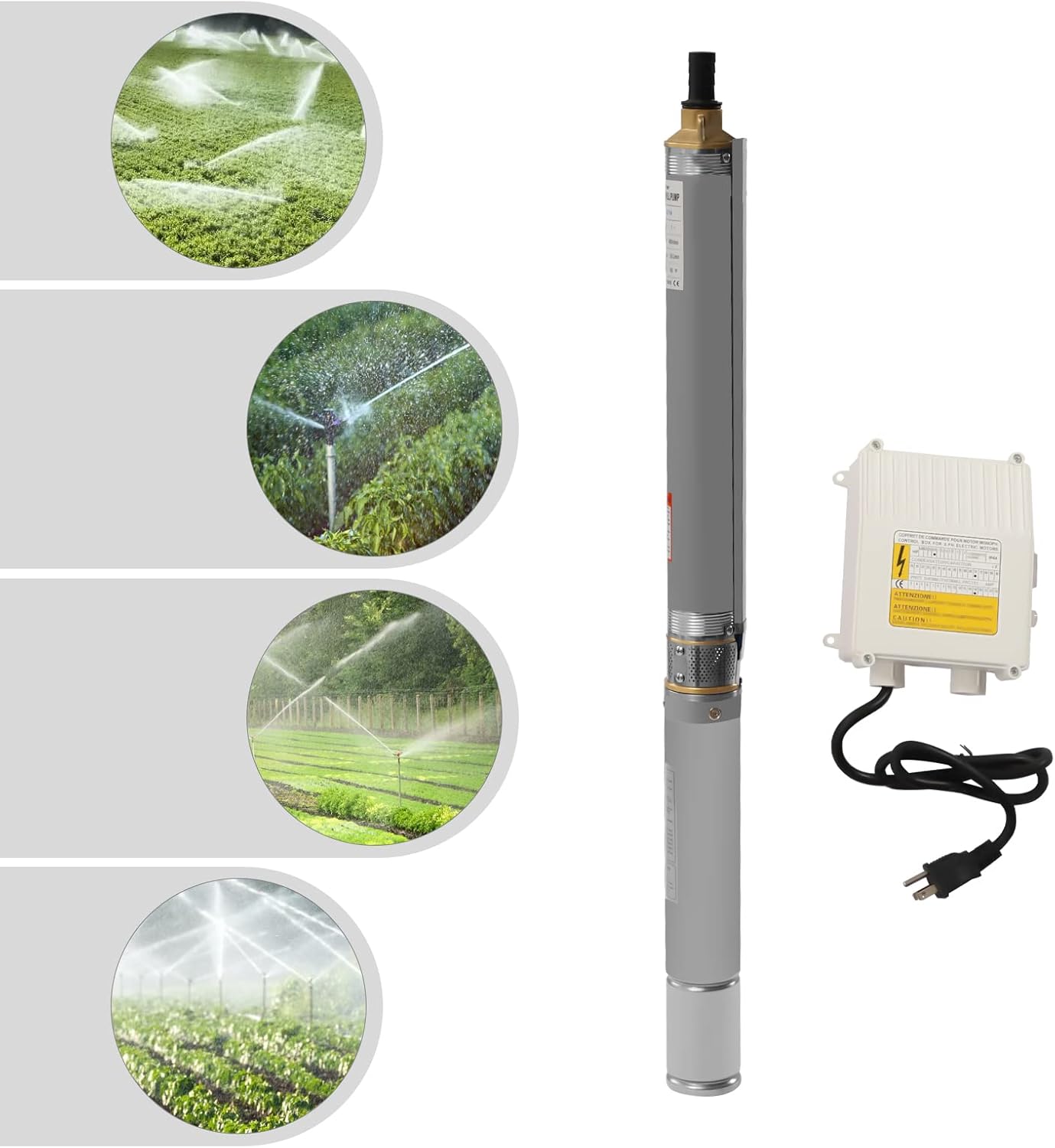 Bombas sumergibles con caja de control, tubo OD de 3 “110V60HZ 0.75KW 1HP Bomba de pozo sumergible de acero inoxidable 1 “Salida Bomba de orificio
