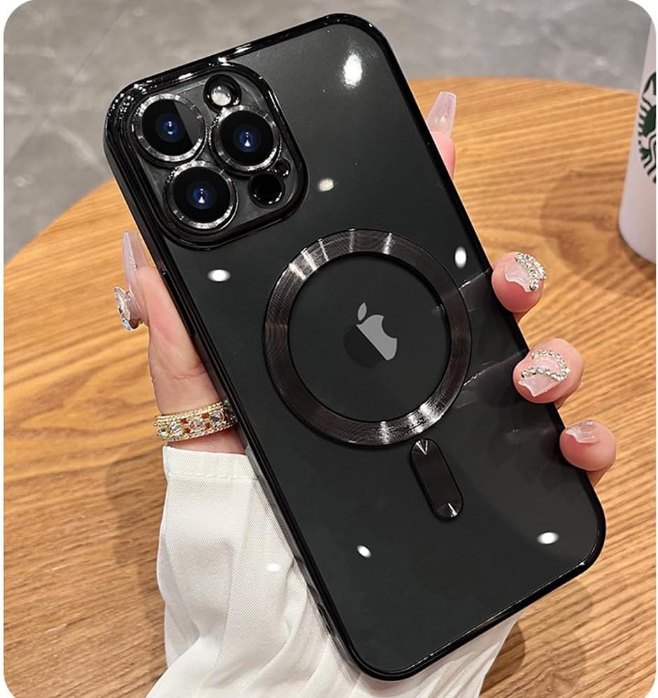 Funda magnética para iPhone 15 Pro Max transparente compatible con MagSafe protector de lente de cámara integrado, suave, delgada, a prueba de