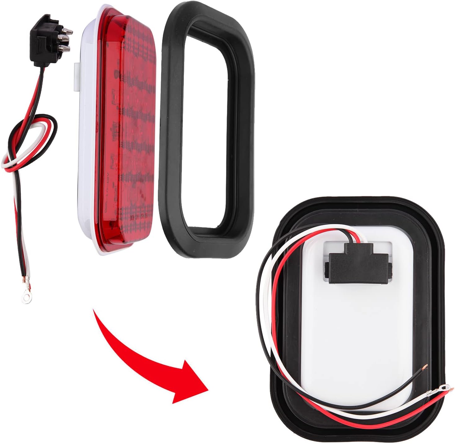 Partswcgg Juego de 6 luces LED rectangulares de 5 x 3 pulgadas para frenogirotraserafreno y respaldo, luces de enganche trasero para camión,