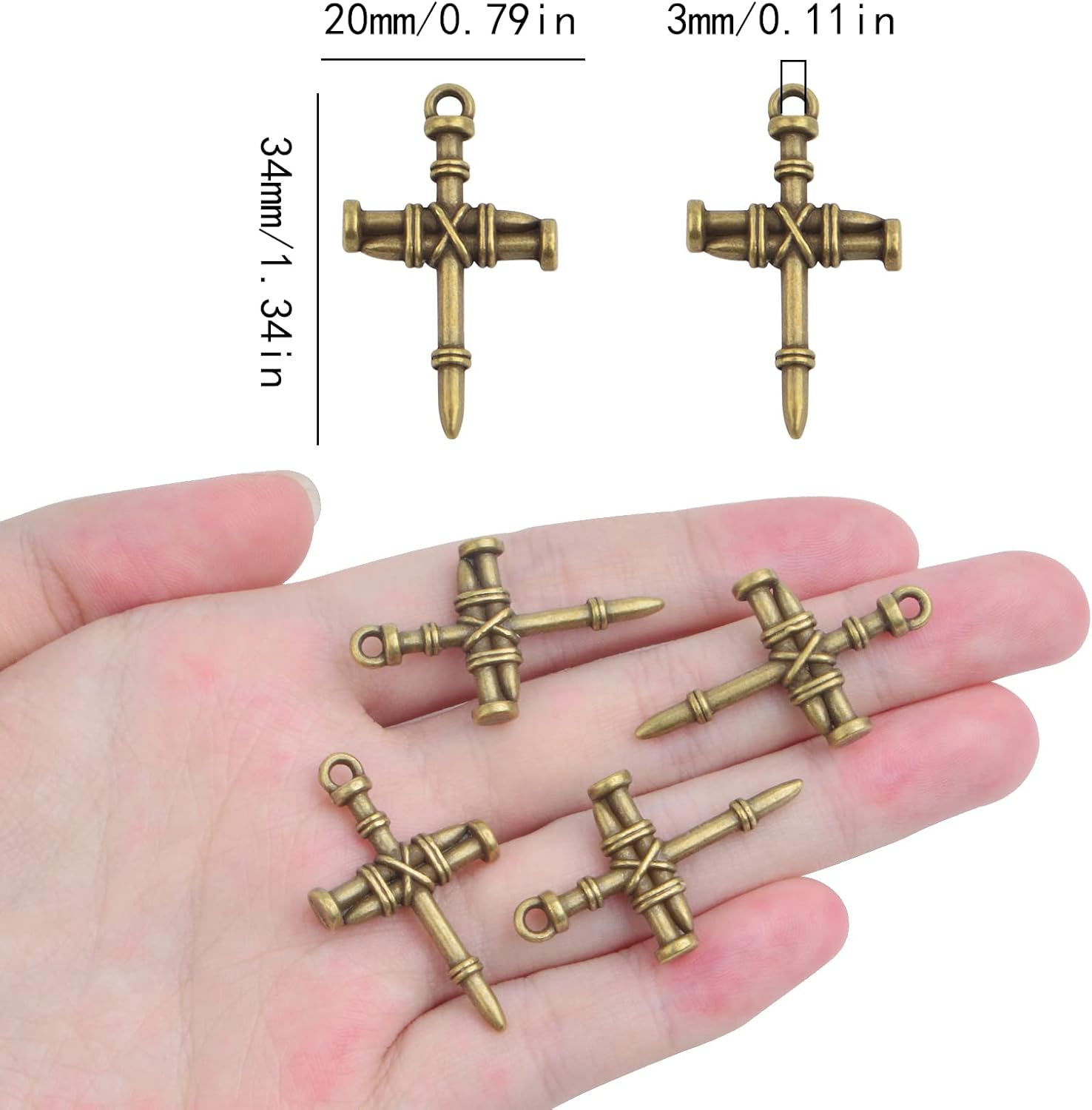 50 dijes de cruz religiosa de bronce antiguo, de aleación vintage, cristiano Jesús, crucifijo, cruz, suministros para manualidades, collares,