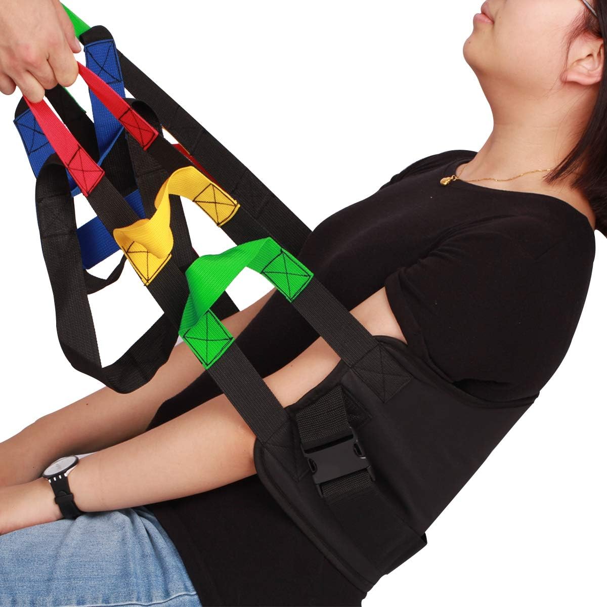 Cinturón de asistencia para pacientes con asas de 5 colores (73 pulgadas), cinturón de transferencia antideslizante, para asistencia médica de
