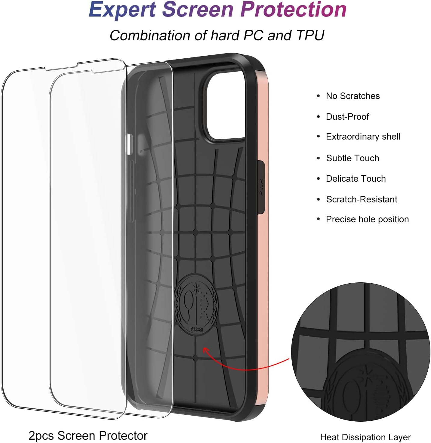 Funda protectora resistente compatible con iPhone 15 con tarjetero (2 unidades), protector de pantalla a prueba de golpes, cartera oculta para
