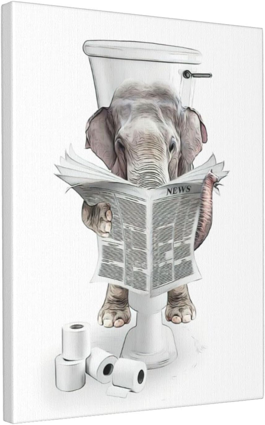 Arte de pared de baño de moda, arte de pared en blanco y negro, animales divertidos, elefante, decoración de pared para baño, dormitorio, sala de