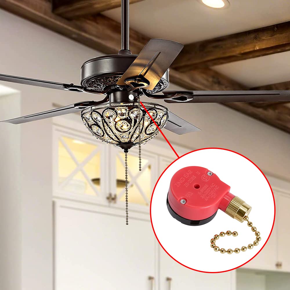 Zing Ear ZE-208s Interruptor de cadena de tracción, interruptor de control de 3 velocidades compatible con ventiladores de techo, lámparas y luces