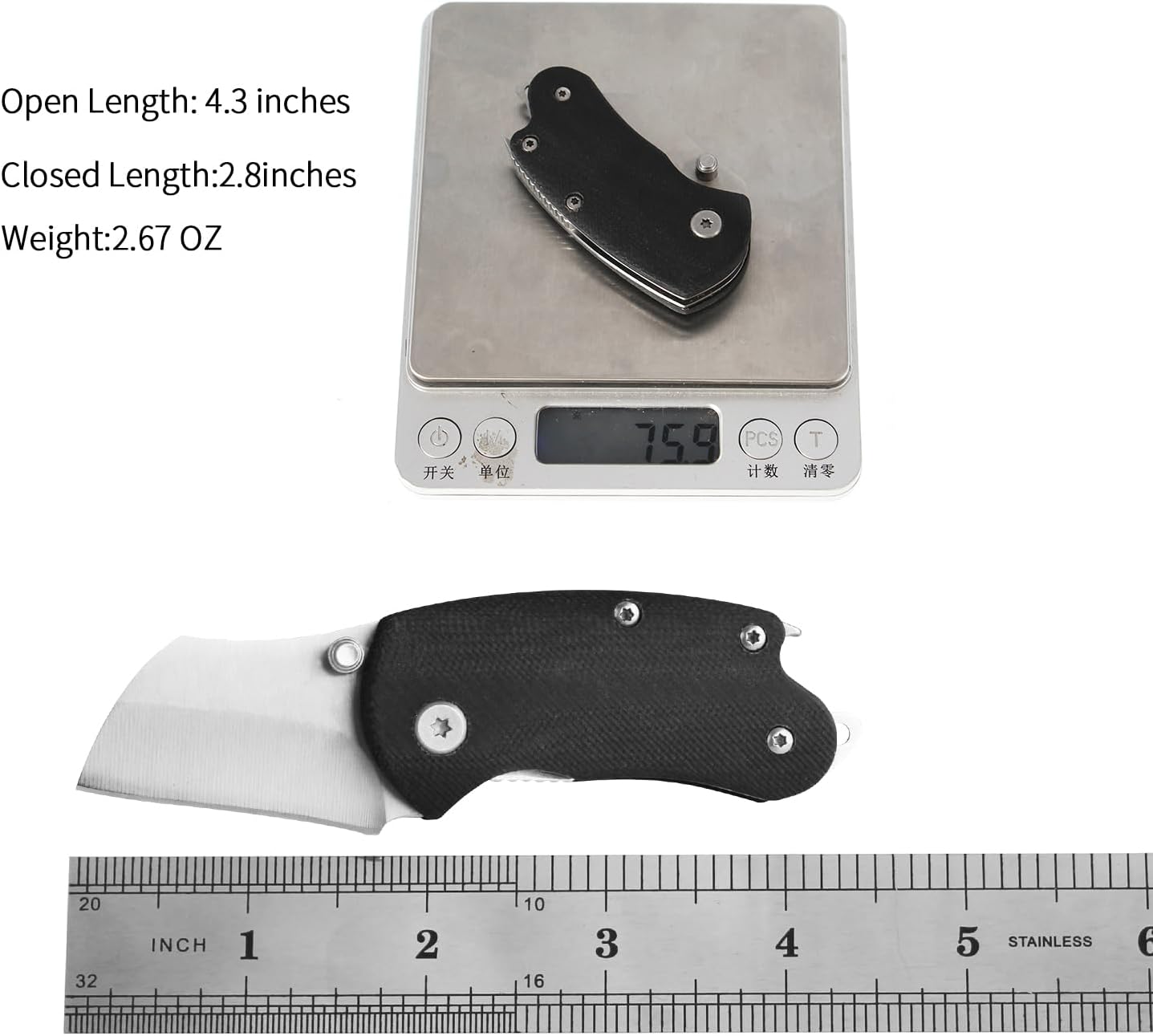 Cuchillo de bolsillo plegable pequeño, mango G10, pequeño cuchillo EDC de hoja de 1.8 pulgadas con abrebotellas, herramienta EDC perfecta para