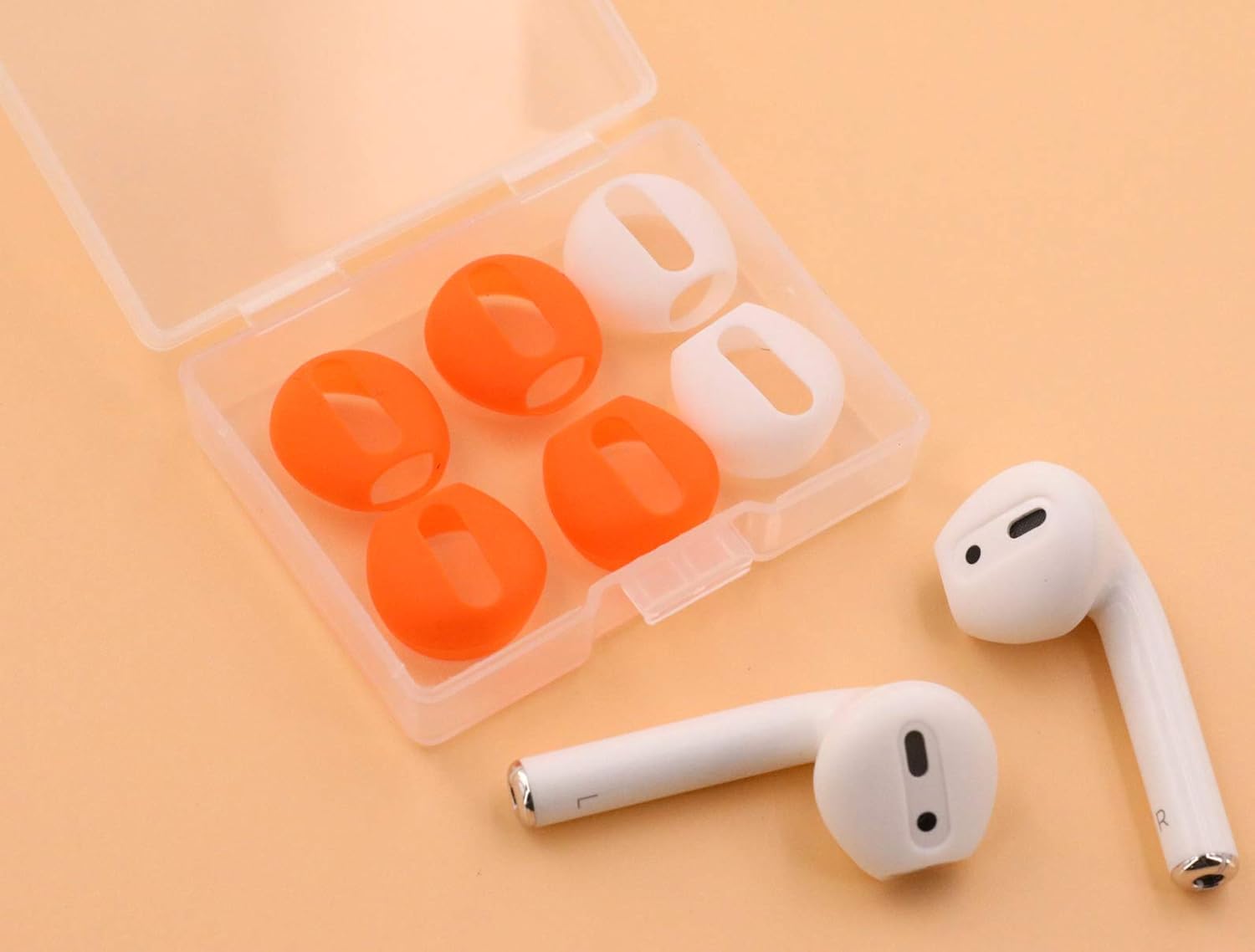 (Ajuste en el estuche) 4 pares de auriculares de silicona de goma superfinos de repuesto y cubre la piel para Apple AirPods o auriculares EarPods (2